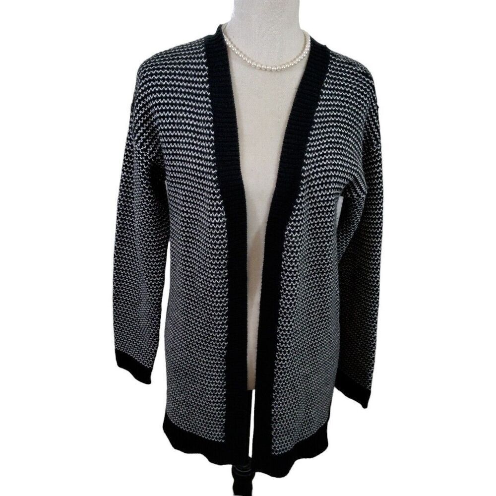 MERONA Womens Open Front Cardigan Sweater Black White Medium